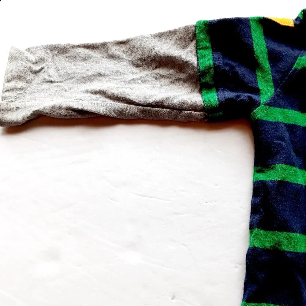 Carter's Boys Romper Navy Green Stripe Long Sleeve Soccer Jumpsuit 18 Months